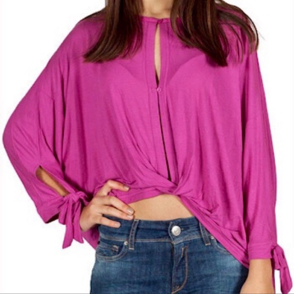 Free People Keepin On Solid Black Tie Sleeve Blouse Medium - Picture 2 of 16